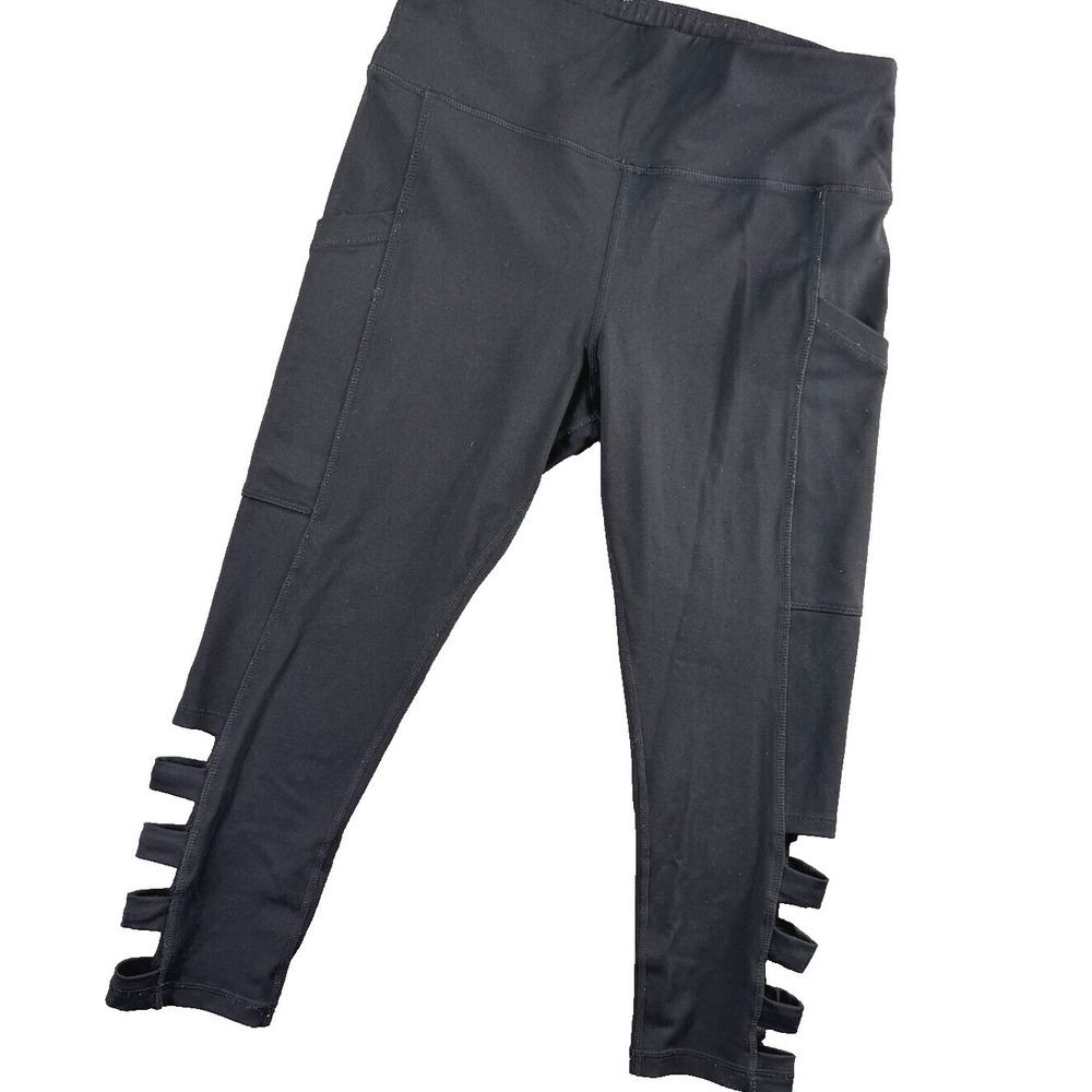Kiava Leggings Women Small Black Pockets Notched Waist High Rise Yoga Athletic